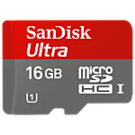 SanDisk&reg; 16GB Ultra microSDHC&trade; memory card